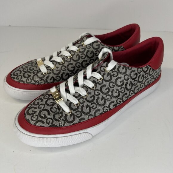 Guess  GGMeekie Designer Flats Lace-Up Taupe and Red Sneakers Womens Size 11M - Picture 1 of 9